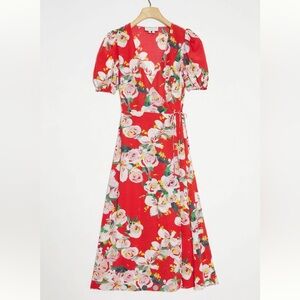 NWT Anthropologie x Alice Archer Rosalie Wrap Midi Dress 10 Red Motif Floral